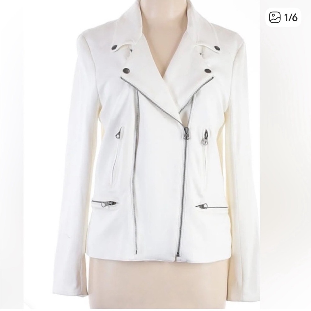 Catherines White Asymmetrical Zip Leather Moto Jacket
